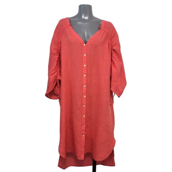 120% LINO Coral Linen Button Front Shirt Dress - Picture 12 of 12